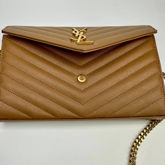 YSL Saint Laurent Monogramme Large Grain de Poudre Wallet on Chain Purse Brown - Picture 5 of 12